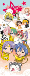&gt;_&lt; 00s 6+girls =_= ahoge alpaca animal_costume bird boar_(chinese_zodiac) cathead cherry_(lucky_star) chibi chicken chinese_zodiac closed_eyes cloud cow cow_girl dengshuyu dog dog_(chinese_zodiac) dragon dragon_(chinese_zodiac) grass_mud_horse highres hiiragi_kagami hiiragi_tsukasa horse_(chinese_zodiac) iwasaki_minami izumi_konata kobayakawa_yutaka kuroi_nanako kusakabe_misao long_image lucky_star minegishi_ayano mole mole_under_eye monkey monkey_(chinese_zodiac) mouse_(animal) multiple_girls nyamou one_eye_closed ox_(chinese_zodiac) patricia_martin pig pig_costume pig_girl pig_snout rabbit rabbit_(chinese_zodiac) rat_(chinese_zodiac) rooster_(chinese_zodiac) sheep sheep_(chinese_zodiac) siblings sisters snake snake_(chinese_zodiac) takara_miyuki tall_image tamura_hiyori tiger tiger_(chinese_zodiac) twins wink zodiac
