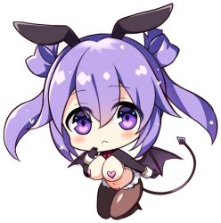 1girl :&lt; animal_ears black_shrug blush breasts chibi chibi_only collared_shrug crotchless crotchless_pantyhose demon_girl demon_tail demon_wings derauea fake_animal_ears fake_tail frontless_outfit game_cg hair_rings heart heart_in_eye heart_maebari heart_pasties large_breasts latex latex_legwear looking_at_viewer maebari medium_hair meme_attire midair milk_factory motto!_haramase!_honoo_no_oppai_isekai_chou_ero_succubus_gakuen! navel official_alternate_costume official_art pantyhose pasties rabbit_ears rabbit_tail revealing_clothes reverse_bunnysuit reverse_outfit shrug_(clothing) solo sophia_von_managras star_(symbol) symbol_in_eye tail transparent_background two_side_up wings wrist_cuffs