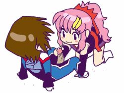 00s 1boy 1girl animated animated_gif chibi chibi_only gundam gundam_seed handjob hetero kira_yamato lacus_clyne lowres nankyoku penis ponytail uncensored