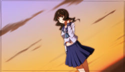 10s 1girl bad_id bad_pixiv_id black_hair black_rock_shooter female_focus green_eyes julius_yu school_uniform serafuku solo takanashi_yomi