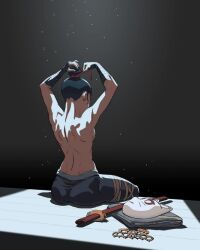 1girl artist_request ass brass_knuckles mask muscular muscular_female sword tagme tying_hair weapon