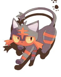 animal_focus black_fur cat colored_sclera commentary_request creatures_(company) game_freak gen_7_pokemon hanabusaoekaki litten nintendo no_humans paw_print pokemon pokemon_(creature) red_eyes simple_background solo tail white_background yellow_sclera