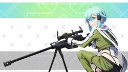 1girl ass butt_crack gun rifle sinon sniper_rifle sword_art_online tagme weapon