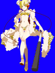 10s 1girl animal_print bad_id bad_pixiv_id bandeau bare_shoulders bikini blonde_hair blue_eyes breasts chesed cleavage club club_(weapon) elesa_(pokemon) female_focus frown gym_leader headphones high_heels horns kanabou nail_polish navel nintendo oni pokemon pokemon_bw sakira_(chesed) setsubun shoes short_hair simple_background small_breasts solo spiked_bat spiked_club strapless swimsuit tiger_print tube_top underboob weapon yellow_bikini