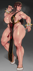 Rule 34 | 1girl, alternate costume, alternate hairstyle, areola slip, breasts, brown hair, capcom, chun-li, curvy, eyeshadow, huge breasts, large areolae, lips, lipstick, makeup, plump, rampage (leedash2), red lips, shiny skin, sideboob, street fighter, sweat, thick thighs, thighs, wide hips