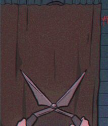 ... 1girl animated animated_gif artist_name black_hair blinking blue_skirt bouncing_breasts breasts breasts_out cleavage clock_tower:_the_first_fear clock_tower_(series) commentary covering_breasts covering_privates curtain_grab curtains emphasis_lines english_commentary high-waist_skirt horror_(theme) jennifer_simpson large_breasts long_hair long_skirt long_sleeves nipples no_bra original pov revision scared scruffmuhgruff shears shirt skirt solo_focus tearing_clothes torn_clothes white_shirt