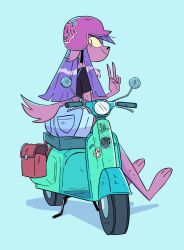 1girl furry furry_female helmet herny highres moped motor_vehicle original purple_hair simple_background sitting snout tail wolf_girl wolf_tail