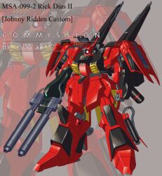 absurdres beam_cannon cable character_name color_variation commission gundam highres johnny_ridden machinery mecha mecha_focus missile missile_pod mobile_suit no_humans one-eyed open_hatch original redesign rick_dias_ii robot saraki_yukata science_fiction shield weapon