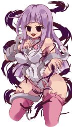 Rule 34 | 1girl, absurdres, blunt bangs, breasts, covered navel, curvy, female focus, full body, highres, large breasts, long hair, looking at viewer, melascula, multicolored eyes, nanatsu no taizai, pink thighhighs, purple hair, smile, smug, snake, solo, thighhighs, tongue, tongue out
