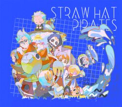 2girls 6+boys antlers black_hair blonde_hair boat brook_(one_piece) child commentary_request crown eyewear_on_head franky_(one_piece) hair_over_one_eye hat horns jinbe_(one_piece) jolly_roger korean_commentary monkey_d._luffy multiple_boys multiple_girls nami_(one_piece) nico_robin one_piece orange-tinted_eyewear orange_hair pompadour reindeer_antlers roronoa_zoro sanji_(one_piece) senzzang short_hair skeleton straw_hat straw_hat_pirates straw_hats_jolly_roger thousand_sunny tinted_eyewear tony_tony_chopper usopp watercraft