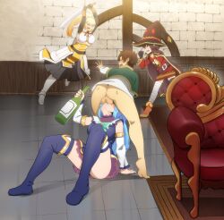 alcohol aqua_(konosuba) ass darkness_(konosuba) fellatio kono_subarashii_sekai_ni_shukufuku_wo! megumin oral satou_kazuma sword tagme unknown_occupant_(居住者不明) weapon