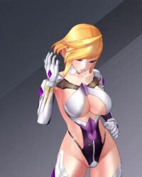 1girl 3d action_taimanin alternate_costume alternate_hairstyle animated bare_legs blonde_hair blue_eyes bouncing_breasts breasts highleg highleg_leotard impossible_clothes impossible_leotard large_breasts leotard lilith-soft looking_at_viewer official_alternate_costume pointy_ears revealing_clothes screencap shinganji_kurenai shiny_skin short_hair smile solo sound tagme taimanin_(series) taimanin_kurenai talking thong_leotard twintails two_side_up video wide_hips