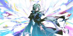 Rule 34 | 1boy, absurdres, anaxa (honkai: star rail), aqua hair, back, black jacket, closed mouth, earrings, fis6019, gun, highres, holding, holding gun, holding weapon, honkai: star rail, honkai (series), jacket, jewelry, looking back, male focus, medium hair, red tattoo, solo, weapon