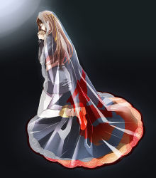 1girl brown_hair cape circlet closed_eyes closed_mouth commentary_request dress ei_(fran3bon) female_focus gensou_suikoden gensou_suikoden_i long_hair odessa_silverberg solo veil