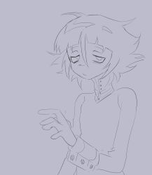 1other absurdres androgynous artist_request blunt_bangs choppy_bangs crona_(soul_eater) cuff_links greyscale hair_between_eyes hand_up highres monochrome non-web_source other_focus solo soul_eater source_request unfinished upper_body