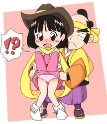 1boy 1girl bomberman clothes_lift cowboy_hat cowgirl_outfit hat honey honey_(bomberman) lifting_another&#039;s_clothes loli panties shy skirt skirt_lift underwear white_bomberman