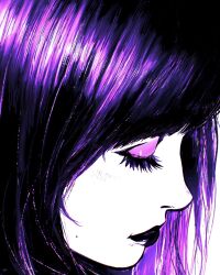 1girl black_lips closed_eyes eyeshadow highres ilya_kuvshinov long_hair makeup original purple_eyeshadow purple_hair simple_background solo thick_eyelashes white_background