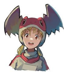 Rule 34 | 1girl, alien nine, blonde hair, helmet, highres, kornod, long hair, looking at viewer, open mouth, short twintails, solo, straight-on, tomine kasumi, twintails, upper body, winged helmet