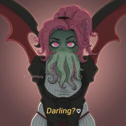 Rule 34 | 1girl, angry, breasts, cthulhu mythos, dress, english text, ln&#039;eta, long hair, looking at viewer, monster girl, moonlitjuly, mouth with tentacles, pink eyes, pink hair, shaded face, solo, sucker for love, sucker for love: first date, yandere