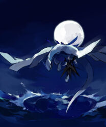 1boy blue_eyes commentary creatures_(company) darkrai game_freak gen_2_pokemon gen_4_pokemon gun handgun highres legendary_pokemon long_hair luger_p08 lugia male_focus mythical_pokemon necktie nintendo personification photoshop_(medium) pokemon simple_background solo weapon white_background white_hair yara_kami_meiosei