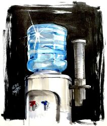 black_background border commentary cup dated deltarune disposable_cup faucet hashtag-only_commentary highres lecoxignal no_humans object_focus outside_border signature sparkle water water_cooler white_border