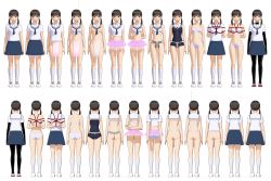 3d artist_request ass black_hair blush breasts comparison flat_chest from_behind highres lingerie loincloth loli panties school_uniform serafuku small_breasts tagme underwear
