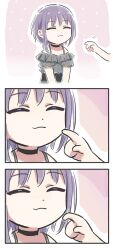2girls :3 bang_dream! bang_dream!_it&#039;s_mygo!!!!! black_choker choker closed_eyes commentary frilled_shirt frills grey_shirt highres lyy mortis_(bang_dream!) mortis_(persona)_(bang_dream!) multiple_girls off-shoulder_shirt off_shoulder purple_hair shirt short_hair symbol-only_commentary wakaba_mutsumi yuutenji_nyamu