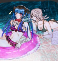 2girls amemiya_darumi bikini black_hair blue_hair breasts cleavage collarbone creator_connection crossover danganronpa_(series) danganronpa_3_(anime) female_focus grey_hair highres innertube kimura_seiko long_hair multicolored_hair multiple_girls navel pink_eyes small_breasts swim_ring swimsuit tagme the_hundred_line_-last_defense_academy- twintails water