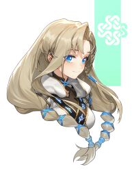 1girl blonde_hair blony_(mabinogi) blue_eyes breasts celtic_knot haje highres long_hair looking_at_viewer mabinogi medium_breasts robe simple_background smile