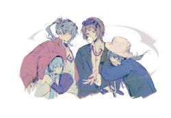 Rule 34 | 4girls, aqua eyes, aqua hair, black jacket, brown jacket, candy, chewing gum, collared shirt, cropped torso, crossed arms, crutch, detached sleeves, donut hole (vocaloid), expressionless, food, goggles, goggles on head, green hair, grey shirt, gumi, gun, handgun, hatsune miku, highres, holding, holding candy, holding food, holding gun, holding weapon, jacket, jewelry, leaning on object, long sleeves, medium hair, multiple girls, multiple persona, necklace, shirt, short hair, sleeveless, sleeveless shirt, song request, suna no wakusei (vocaloid), t-shirt, twintails, vocaloid, weapon, white background, white shirt, wloop, wrapped candy