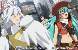 .hack// .hack//quantum 1boy 2girls groin midriff multiple_girls navel official_art sakuya_(.hack//) tagme
