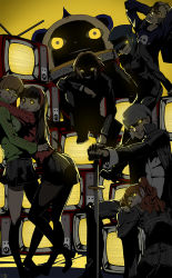 3boys 4girls :p amagi_yukiko androgynous atlus bike_shorts black_hair blonde_hair blue_hair blush brown_hair cabbie_hat club3 creepy everyone evil_grin evil_smile glowing glowing_eyes grey_hair grin hairband hanamura_yousuke hat hug jacket katana kujikawa_rise kuma_(persona_4) lap_pillow long_hair looking_back mascot megami_tensei multiple_boys multiple_girls narukami_yu open_clothes open_jacket pantyhose persona persona_4 planted reverse_trap satonaka_chie scar school_uniform shadow shadow_(persona) shadow_chie shadow_kanji shadow_kuma shadow_naoto shadow_rise shadow_yousuke shadow_yukiko shin_megami_tensei shirogane_naoto short_hair shorts shorts_under_skirt sitting skirt smile sword tatsumi_kanji television tongue tongue_out track_jacket twintails weapon yellow_eyes yuri
