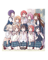 6+girls ahoge artbook asaka_karin black_eyes black_hair blonde_hair blue_hoodie blue_skirt blunt_bangs bow braid brown_hair closed_eyes clothes_around_waist double_v emma_verde grey_hair highres hood hoodie jacket jacket_around_waist kneeling konoe_kanata long_hair looking_at_viewer love_live! love_live!_nijigasaki_high_school_idol_club medium_hair miyashita_ai multiple_girls nakasu_kasumi nijigasaki_school_uniform non-web_source official_art osaka_shizuku pink_hair pink_ribbon ponytail purple_hair ribbon school_uniform shirt short_hair skirt smile summer_uniform takasaki_yu tennoji_rina thighhighs twin_braids twintails uehara_ayumu v vest white_shirt yellow_ribbon yuki_setsuna