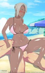 1boy 1girl absurdres beach blush bra breasts dark-skinned_female dark_skin edjim highres interracial mabui_(naruto) naruto_(series) naruto_shippuuden nipples panties sex short_hair swimsuit underwear