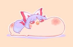 1girl aged_down baby blunt_bangs bow commentary_request fujiwara_no_mokou full_body grey_hair guuchama long_hair looking_at_viewer melting orange_background pacifier red_eyes simple_background solo touhou what white_bow
