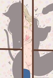 1boy 1girl blonde_hair blue_thighhighs breasts cum cum_on_body cum_on_breasts cum_on_upper_body eden&#039;s_zero female_ejaculation fuzzlogik highres large_breasts nipples pussy rebecca_bluegarden shadow silhouette solo_focus sweat thighhighs