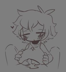 .flow 1boy 1girl bad_id bad_twitter_id breasts breasts_squeezed_together chibi clothed_paizuri cum doodle greyscale heart hetero large_breasts messy_hair mob_face monochrome paizuri paizuri_under_clothes pov sabitsuki tacoman