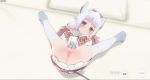 1girl 3d :o animated anus ass blue_eyes blunt_bangs blush bow cleft_of_venus custom_maid_3d_2 dragon_girl dragon_horns dragon_tail dress eguze_(sho1013) female_focus hair_bow horns interior jitome kanna_kamui kobayashi-san_chi_no_maidragon light_purple_hair loli long_hair looking_at_viewer lying on_back presenting_pussy pussy recording solo spread_legs tail thighhighs uncensored video white_thighhighs
