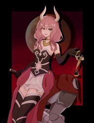 Rule 34 | 1girl, :d, absurdres, armor, aura (sousou no frieren), balance scale, black border, black footwear, black gloves, boots, border, braid, breastplate, breasts, cape, chinese commentary, clothing cutout, commentary request, couter, cowboy shot, curled horns, demon girl, demon horns, dullahan, elbow gloves, full moon, gloves, gold choker, hand up, headless, highres, holding scale, horns, invisible chair, layered skirt, leaning back, leaning forward, leaning on person, long hair, looking at viewer, luo ta (user ywpn7542), medium breasts, miniskirt, moon, multiple braids, navel, navel cutout, open mouth, outside border, pink hair, purple eyes, red bag, red cape, shoulder pads, sitting, skirt, smile, sousou no frieren, strapless, thigh boots, thighhighs, weighing scale, white horns, white skirt, zettai ryouiki