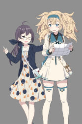Rule 34 | 2girls, absurdres, ahoge, bad id, bad pixiv id, bag, binoculars, black hair, black hoodie, blonde hair, blue eyes, blush, chain, cnm, dress, fujinami (autumn) (kancolle), fujinami (kancolle), gambier bay (kancolle), gambier bay (sasebo) (kancolle), glasses, hair ribbon, hairband, handbag, highres, holding, holding map, hood, hoodie, kantai collection, long hair, long sleeves, looking at another, map, multiple girls, one eye closed, open clothes, open hoodie, open mouth, pointing, ribbon, sailor dress, shorts, side ponytail, smile, standing, thighhighs, twintails, wavy mouth, white legwear, yellow eyes, zettai ryouiki