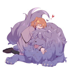Rule 34 | &gt; &lt;, 1girl, :d, = =, aijou karen, animal, animal hug, animalization, black socks, blush, brown hair, brown shoes, chinese commentary, closed eyes, commentary request, crown hair ornament, dog, full body, grey jacket, grey skirt, hair between eyes, hair ornament, hairclip, heart, highres, jacket, kneehighs, kneeling, loafers, lying, miniskirt, on stomach, open clothes, open jacket, open mouth, oversized animal, pleated skirt, rei931218, school uniform, seishou music academy uniform, shirt, shoes, short hair, shoujo kageki revue starlight, simple background, skirt, smile, socks, tongue, tongue out, tsuyuzaki mahiru, two side up, v-shaped eyebrows, white background, white shirt