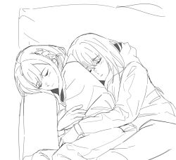 0xb7995c 2girls bang_dream! bang_dream!_it&#039;s_mygo!!!!! blush closed_eyes closed_mouth commentary couch cuddling greyscale hood hoodie hug hug_from_behind misumi_uika monochrome multiple_girls on_couch parted_lips sleeping togawa_sakiko yuri