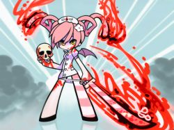 Rule 34 | bat wings, blood, ebola-chan, flower, nurse, parody, pink hair, skull, sword, tagme, weapon, wings, yellow eyes