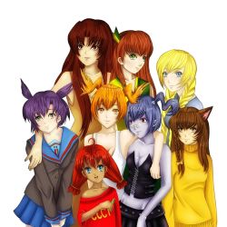6+girls banhammer-tan creepy-tan dvach-tan highres looking_at_viewer mod-tan multiple_girls ru-chans simple_background slavya-chan unyl-chan ussr-tan uvao-tan white_background