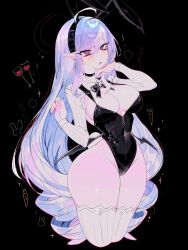 1girl ahoge alcohol animal_ear_hairband animal_ears black_background black_bow black_bowtie black_choker black_leotard bow bowtie breasts carrot choker commentary_request cropped_legs cup drill_hair drinking_glass fake_animal_ears glass hair_between_eyes hairband highres large_breasts leotard long_hair long_sleeves mole mole_under_eye parted_lips pink_eyes playboy_bunny pointy_ears purple_hair rabbit_ear_hairband rabbit_ears revision shrug_(clothing) simple_background solo sparkle thick_thighs thighhighs thighs usa37107692 very_long_hair vivian_banshee white_shrug white_thighhighs wine wine_glass zenless_zone_zero