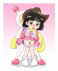 1boy 1girl animated animated_gif bomberman cowboy_hat cowgirl_outfit cum cum_on_body cum_on_lower_body erection hat honey honey_(bomberman) loli panties penis pussy rubbing shy slideshow_animation thigh_sex thighs underwear white_bomberman