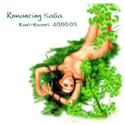 1girl 2000 artist_request brown_hair censored character_request claudia_(saga) convenient_censoring female_focus kuri_hazeri long_hair lowres lying nude outdoors romancing_saga saga solo source_request upside-down