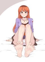 1girl barefoot chema feet gakkou_gurashi! highres hikarizato_akira jewelry long_hair looking_at_viewer necklace orange_eyes orange_hair panties pantyshot soles toes underwear