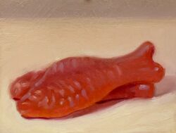 candy commentary english_commentary food food_focus gummy_candy no_humans noah_verrier oil_painting_(medium) original painting_(medium) still_life traditional_media