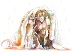 1boy 23262 amaterasu_(ookami) animal black_eyes black_pants capcom commentary_request crossover dante_(devil_may_cry) devil_may_cry_(series) full_body holster kurosu marvel_vs._capcom marvel_vs._capcom_3 medium_hair ookami_(game) painting_(medium) pants simple_background smile traditional_media watercolor_(medium) white_background white_hair white_wolf wolf